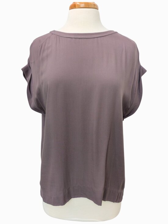 Theory Tops - Theory Draped Rayon Top Sz S, Taupe-Mauve, Extended Shoulder Blouse